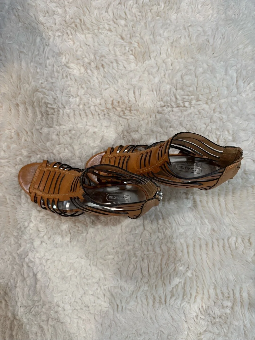Coach Tan Strappy Cage High Heel Sandals